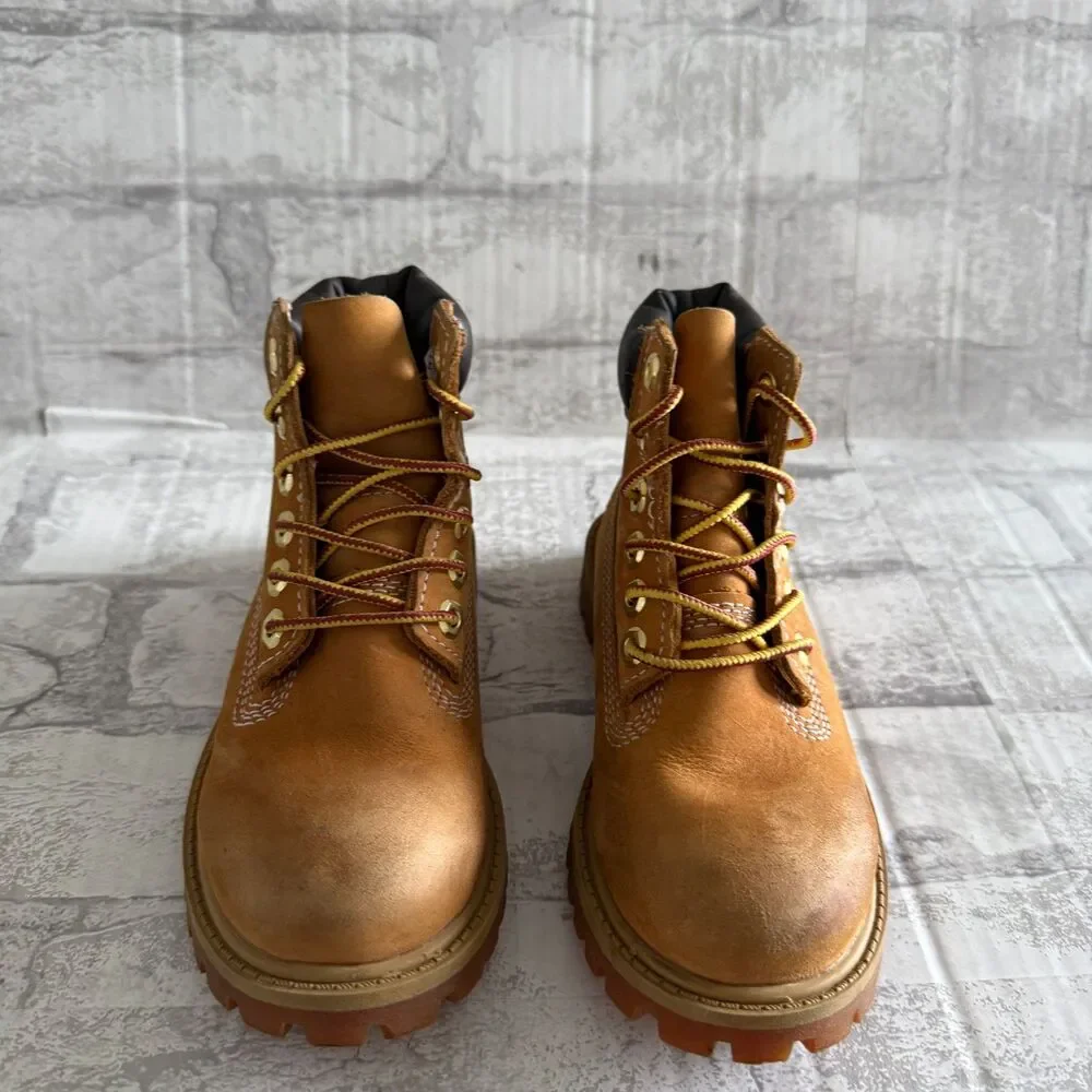 Timberland 12809 Youth Premium Waterproof Boots Wheat Nubuck Lug Sole Outdoor 10